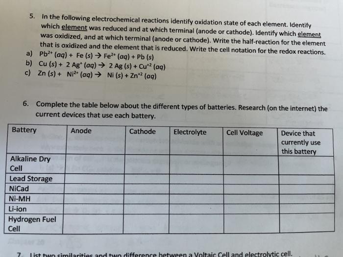 Solved 5 In The Following Electrochemical Reactions 9948