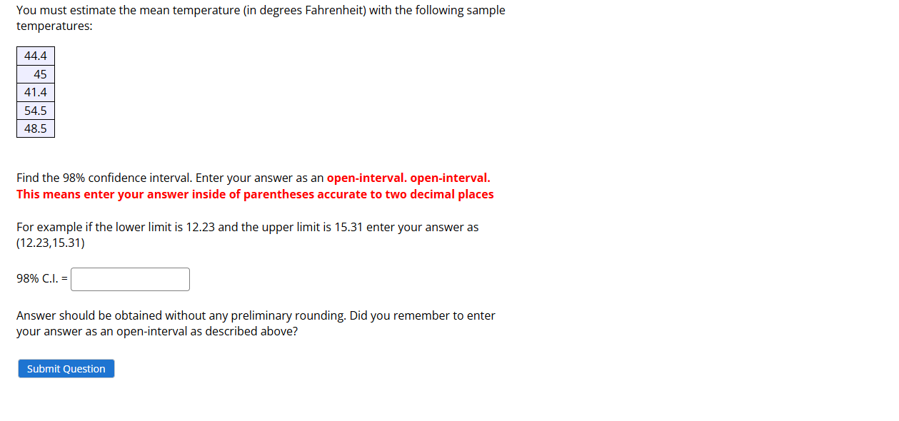 Solved You must estimate the mean temperature (in degrees | Chegg.com