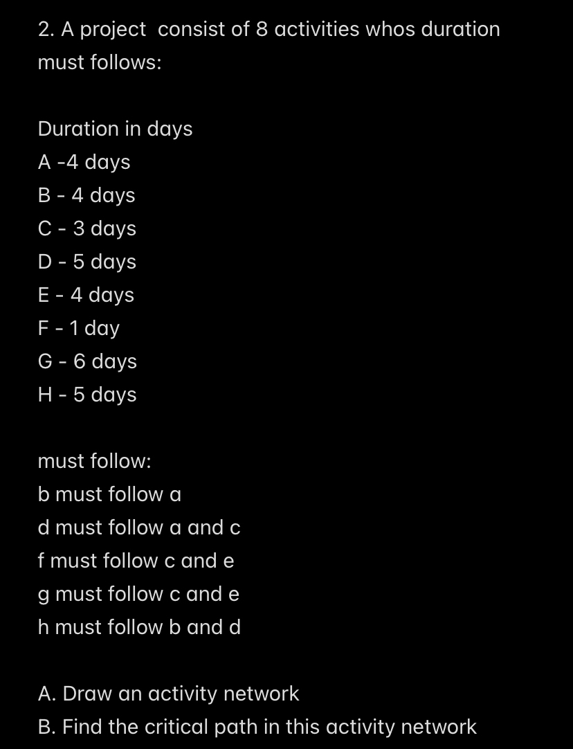 Solved #2. ﻿Please help me to answer this. DRAW an activity | Chegg.com