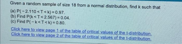 Solved Given a random sample of size 18 from a normal | Chegg.com