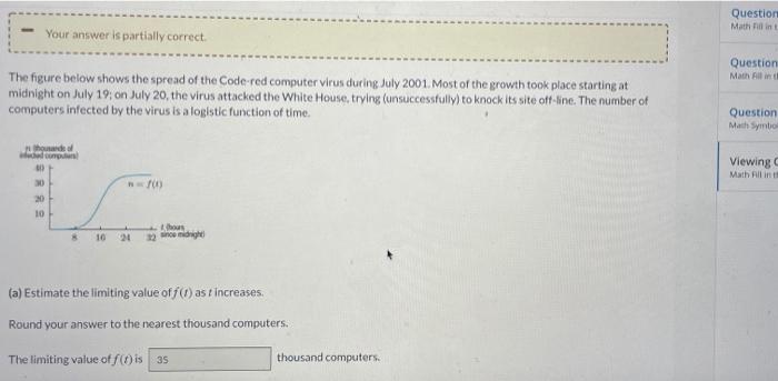 Solved Question Mathill In Your Answer Is Partially Correct Chegg Com