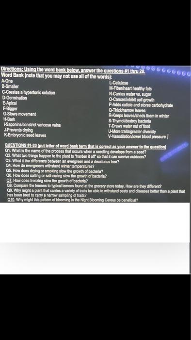 Solved Direclions: Using the word bank below, answer the | Chegg.com