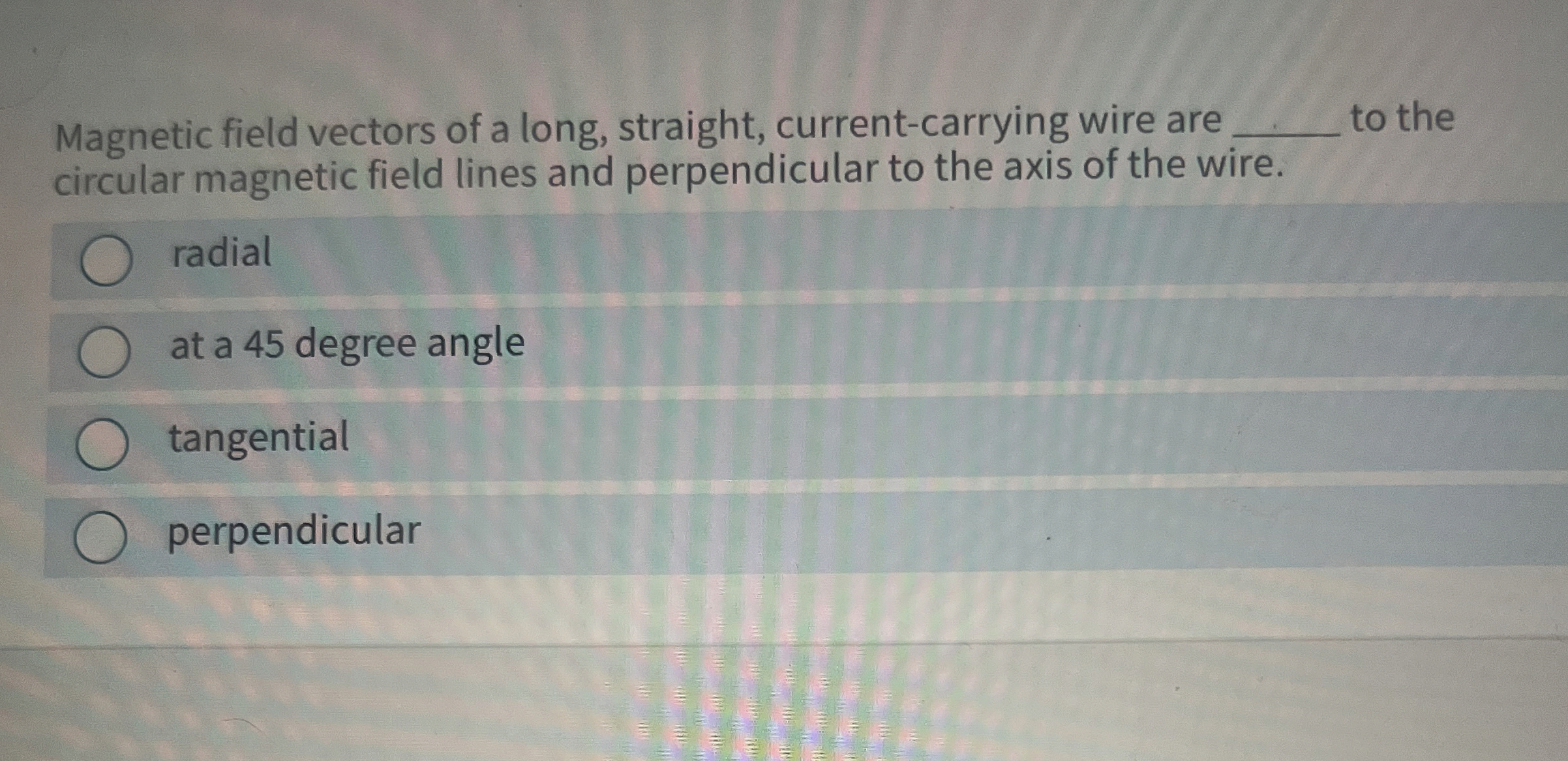 Solved field vectors of a long, straight,