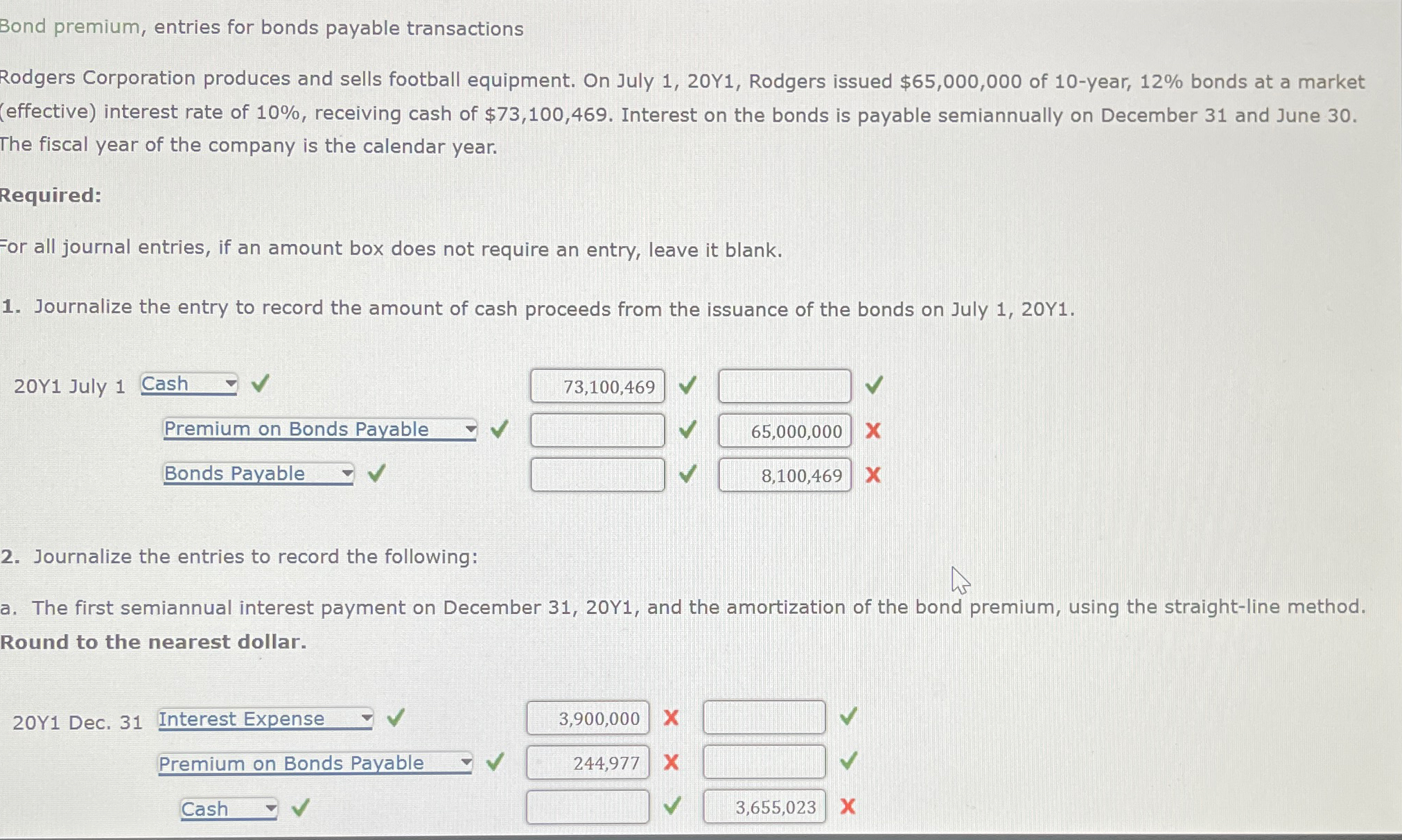 Bond premium, entries for bonds payable | Chegg.com