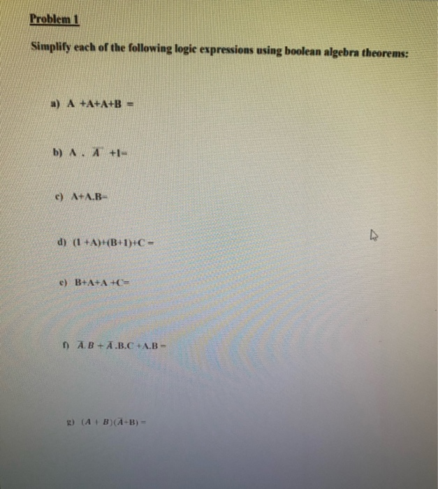 Solved Problem 1 Simplify Each Of The Following Logic | Chegg.com