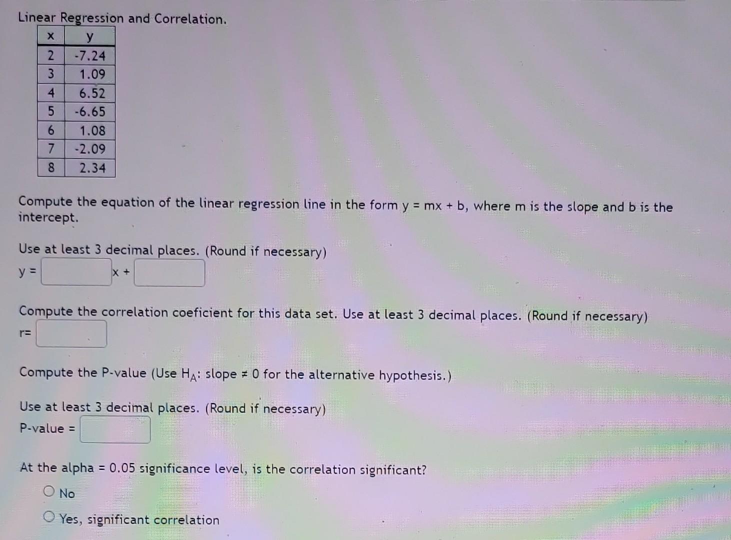 Solved Linear Reoression and Correlation. Compute the | Chegg.com