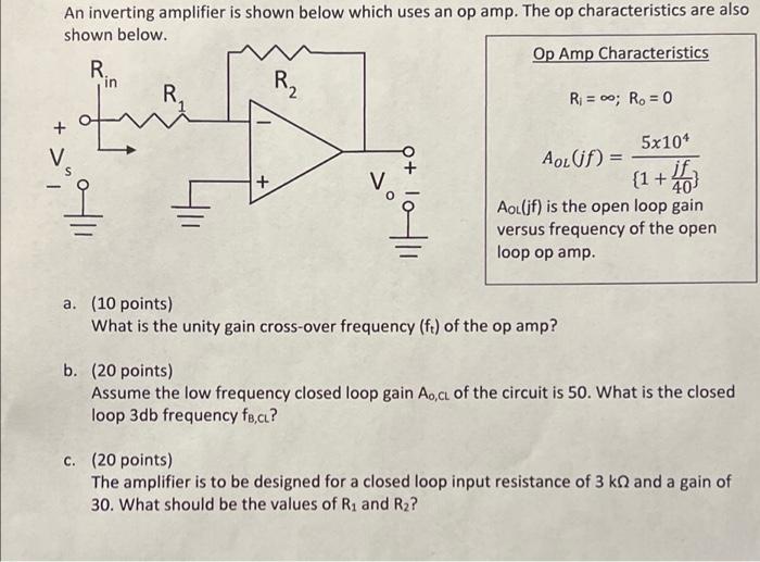 Solved An inverting amplifier is shown below which uses an | Chegg.com