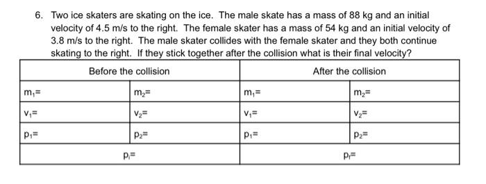 Solved 6. Two ice skaters are skating on the ice. The male | Chegg.com