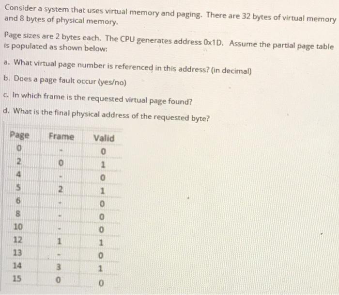 Solved consider a system that uses virtual memory and | Chegg.com