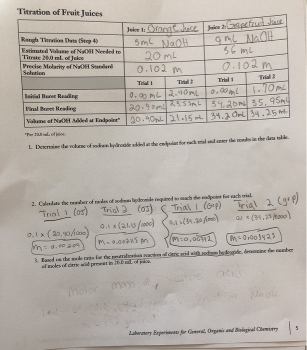 Solved Titration of Fruit Juices Rough Titration Data (Step