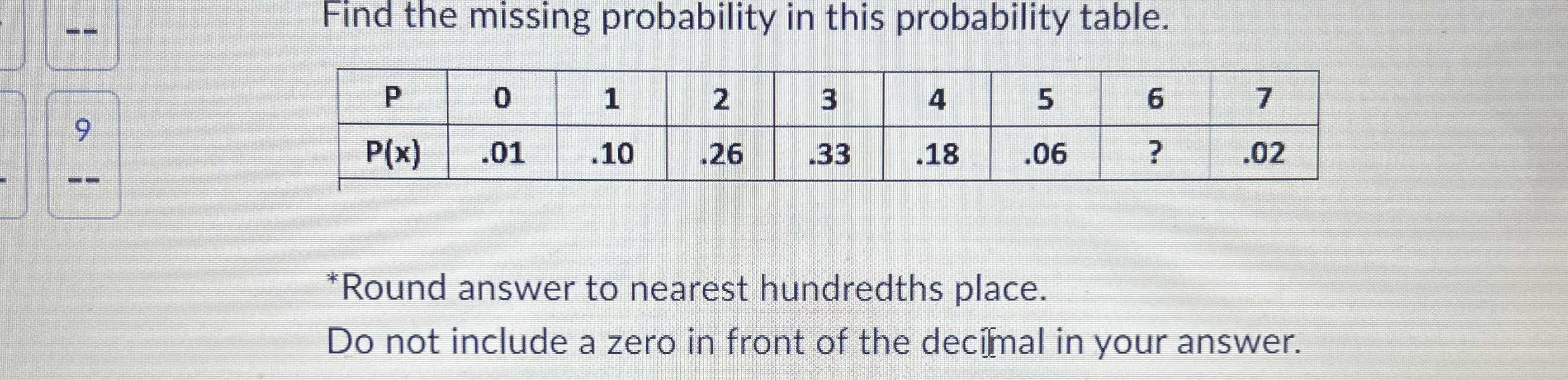 Solved Find the missing probability in this probability | Chegg.com
