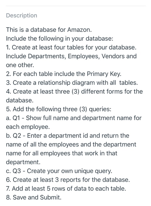 Description This is a database for Amazon. Include | Chegg.com