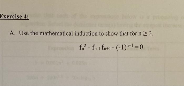 Solved Exercise 4: A. Use The Mathematical Induction To Show | Chegg.com