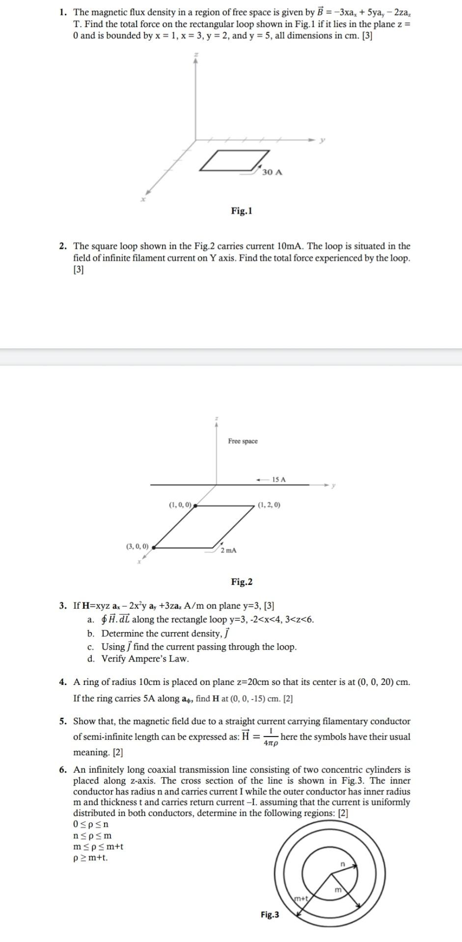 Solved 1. The magnetic flux density in a region of free | Chegg.com