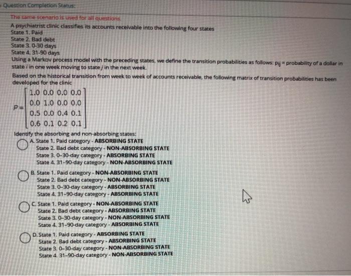 Solved Question Completion Status: The same scenario is used | Chegg.com