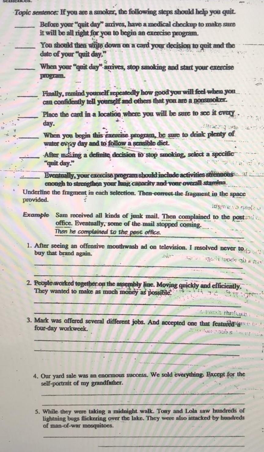 Topic sentence: If you are a smoke, the following | Chegg.com