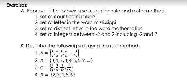 Exercises A Represent The Following Set Using The Chegg Com