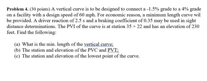 Solved Problem 4. (30 points) A vertical curve is to be | Chegg.com