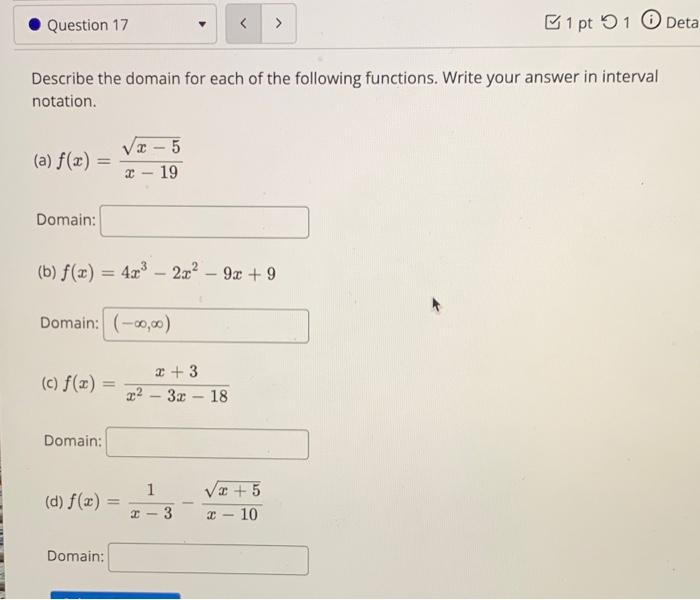 Solved Question 18 > 1 pt 91 O DE Consider the function f(x) | Chegg.com