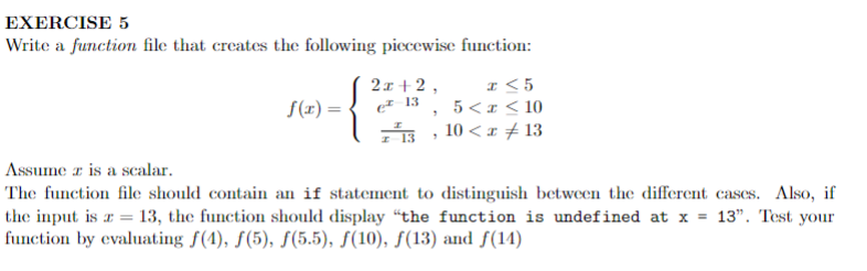 Solved EXERCISE 5Write a function file that creates the | Chegg.com
