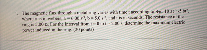 Solved 1. The magnetic flux through a metal ring varies with | Chegg.com