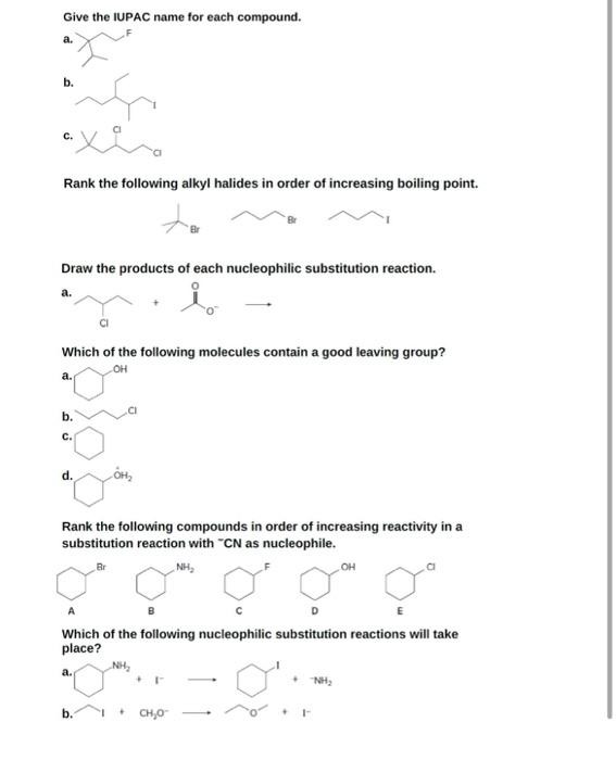 Solved Rank the following alkyl halides in order of | Chegg.com