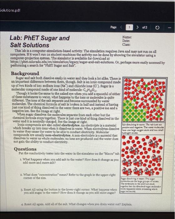 Solved Solutions.pdf > of 2 Lab: PhET Sugar and Name: Date: | Chegg.com