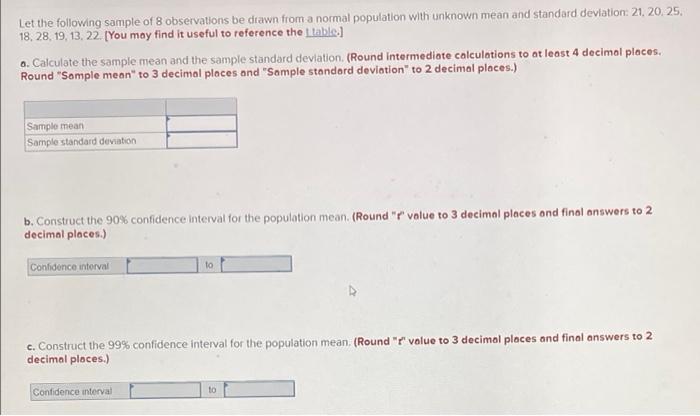 Solved Let the following sample of 8 observations be diawn | Chegg.com