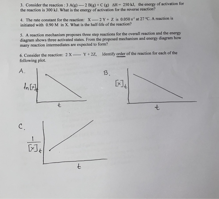 Solved 3. Consider the reaction : 3 A(8) --- 2 B(g) + C(8) | Chegg.com