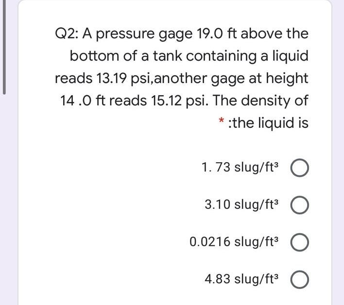 Solved A pressure gage 19.0 ft above the bottom of a tank | Chegg.com