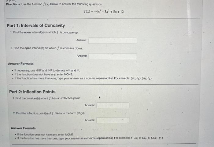 Solved Directions: Use the function f(x) below to answer the | Chegg.com