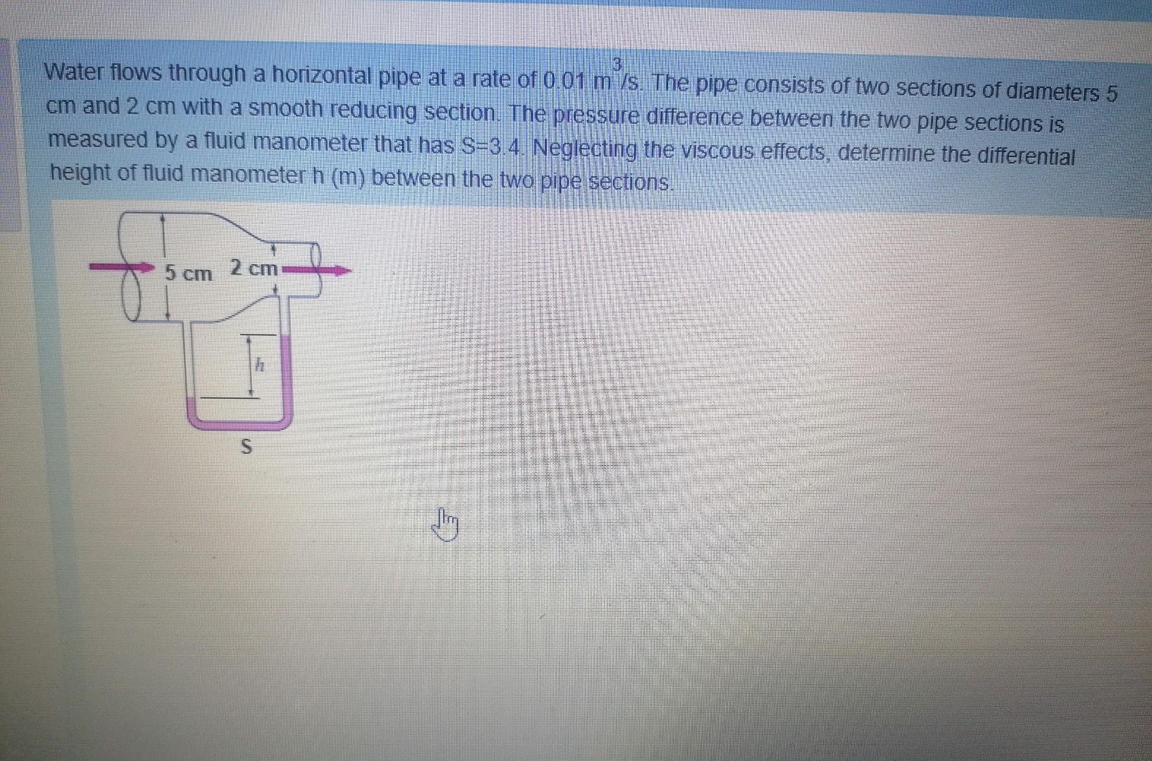 Solved Water flows through a horizontal pipe at a rate of | Chegg.com