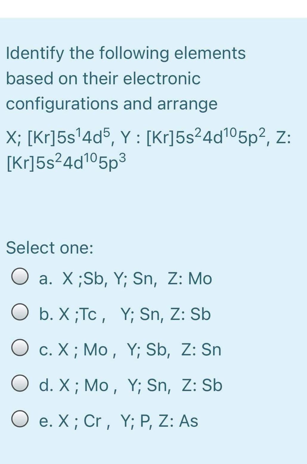 Solved Identify The Following Elements Based On Their Ele Chegg Com