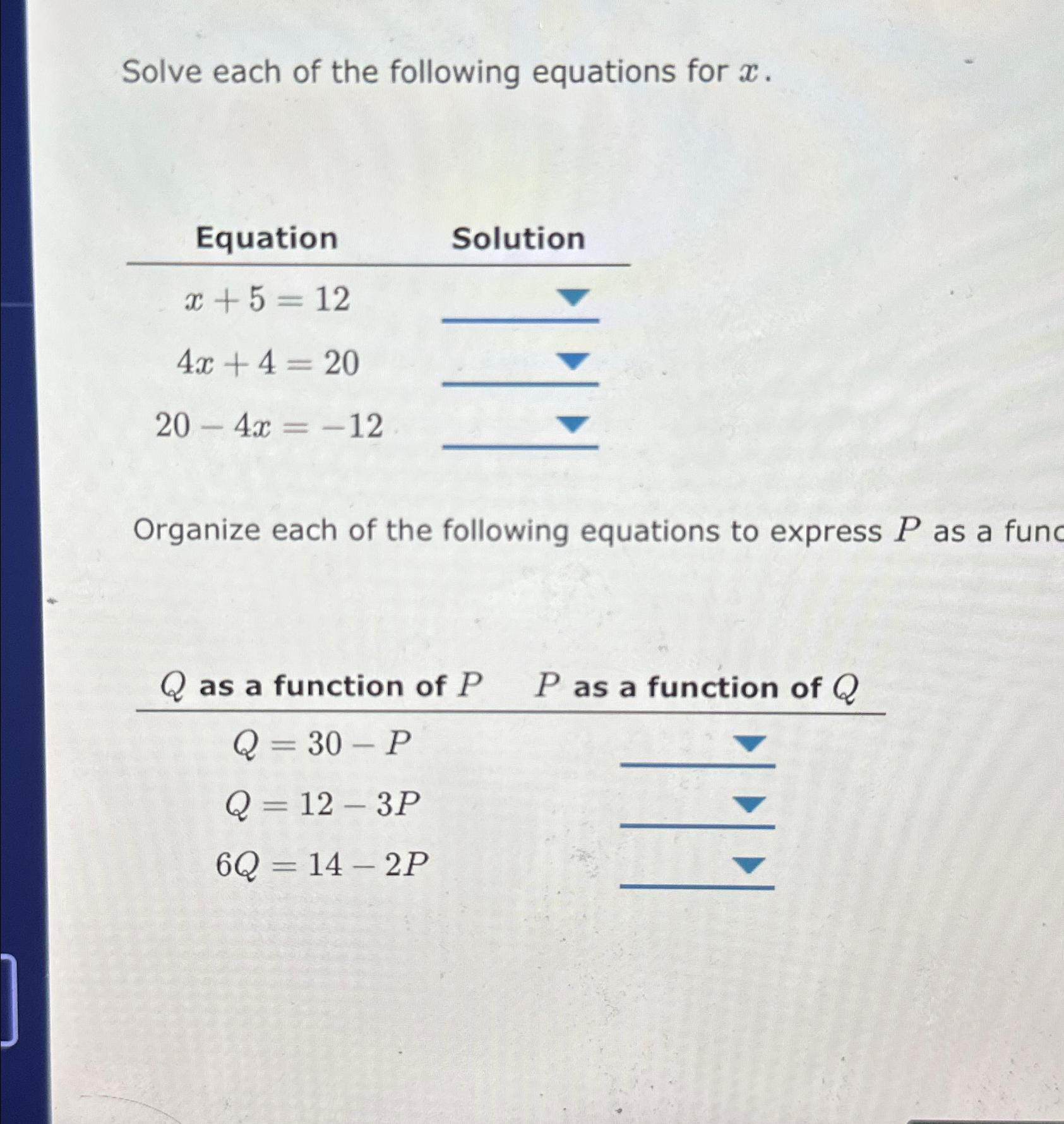 Solved Solve each of the following equations for | Chegg.com