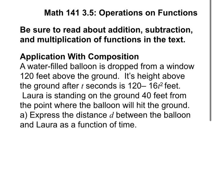 Solved Math 141 3.5: Operations on Functions Be sure to read | Chegg.com