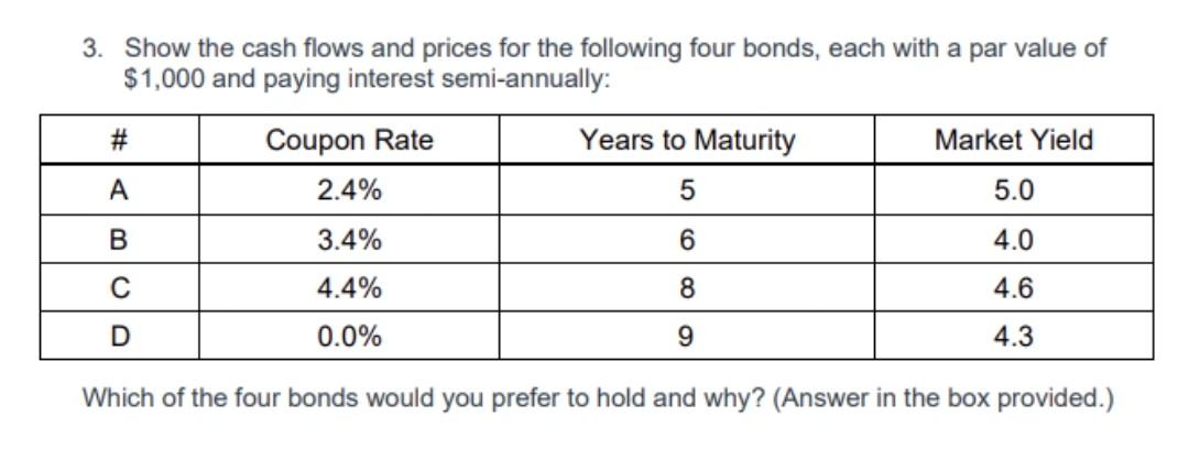 Solved 3. Show The Cash Flows And Prices For The Following | Chegg.com