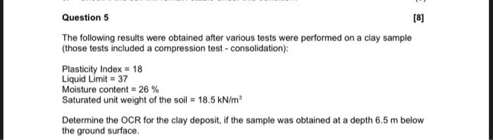 Solved Question 5 [8] The following results were obtained | Chegg.com