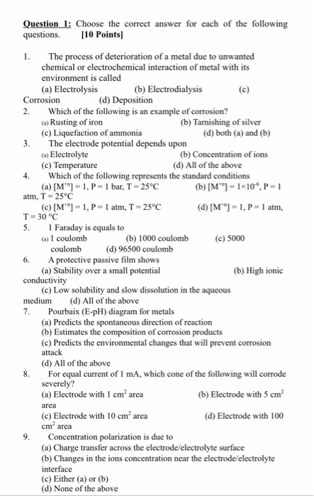 Solved Question 1: Choose the correct answer for each of the | Chegg.com