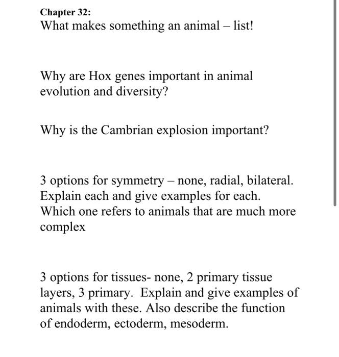 Solved Chapter 32: What makes something an animal - list! | Chegg.com