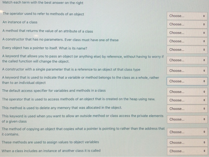 Solved Match each term with the best answer on the right The | Chegg.com