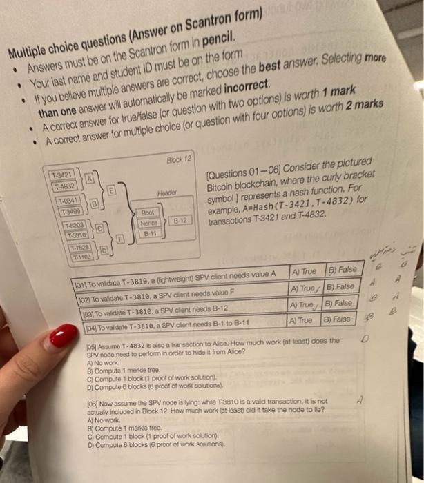 Multiple choice questions (Answer on Scantron form) - | Chegg.com