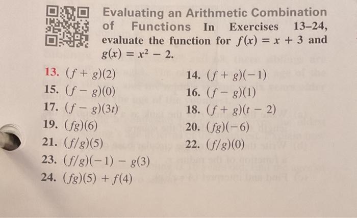 Solved Evaluating an Arithmetic Combination of Functions In | Chegg.com