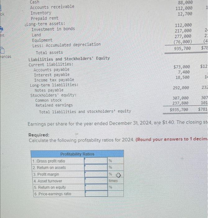 Solved The following income statement and balance sheets for | Chegg.com