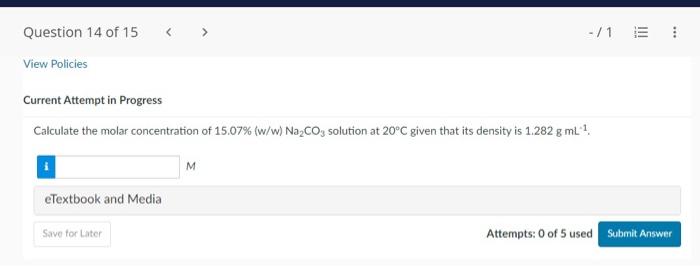 Solved Calculate the molar concentration of | Chegg.com