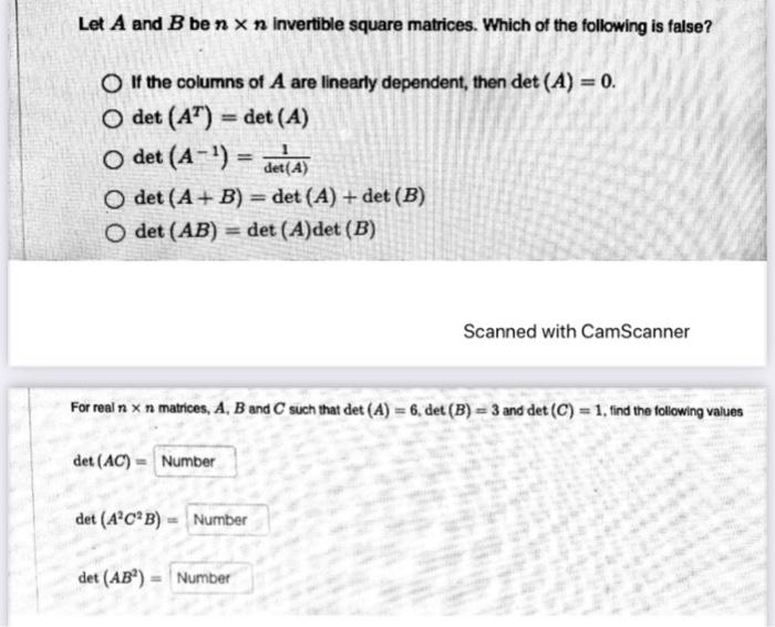 Solved Let A And B Ben X N Invertible Square Matrices. Which | Chegg.com