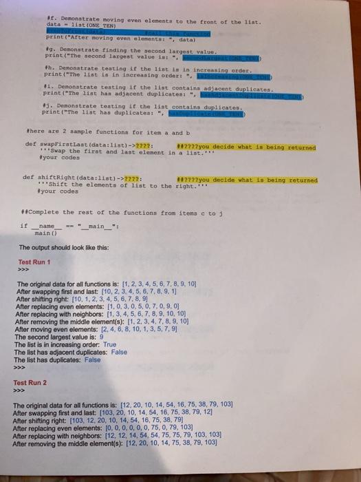 Solved a Write functions for items a to that carry out the | Chegg.com
