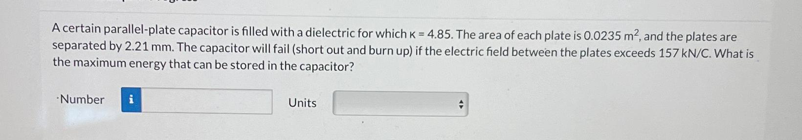 Solved A certain parallel-plate capacitor is filled with a | Chegg.com