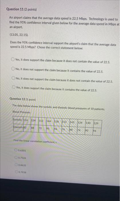 Solved Question 11 (2 points) An airport claims that the | Chegg.com