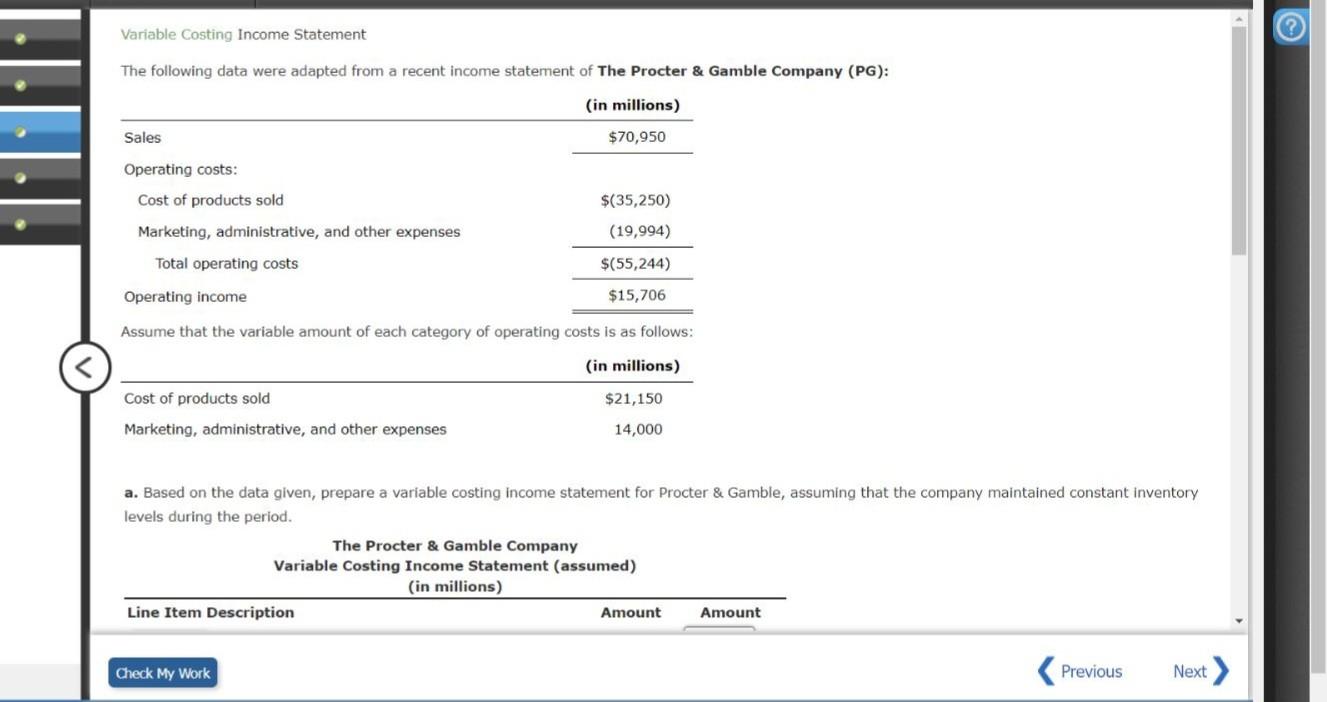 Solved Variable Costing Income Statement The Following Data 7046