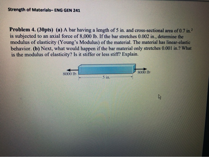 Solved Strength of Materials-ENG GEN 241 Problem 4. (30pts) | Chegg.com